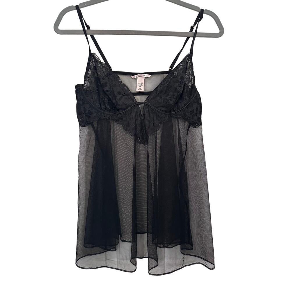 Victoria's Secret Womens Black Lace lingerie babydoll Slip Chemises Size Large
